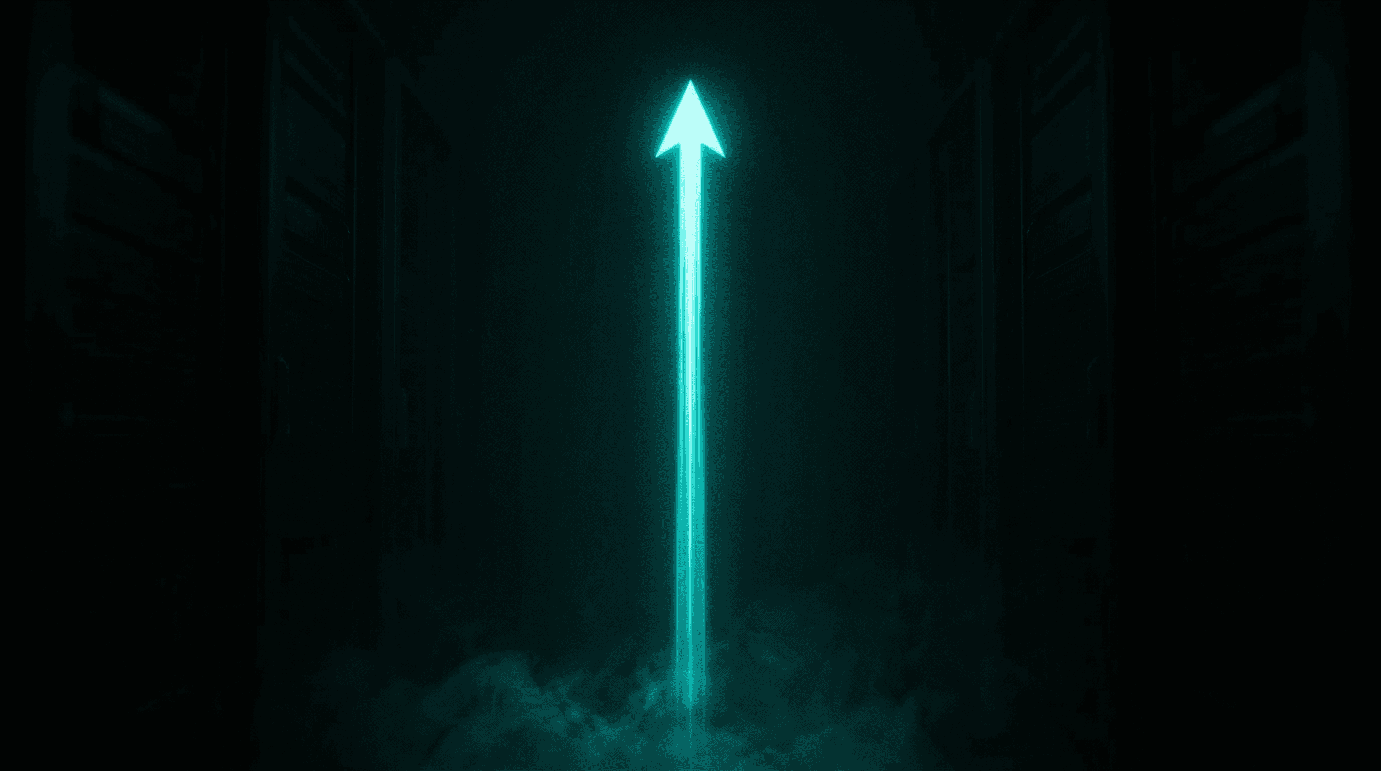 A pipeline visualization with connected stages flowing left to right glowing teal