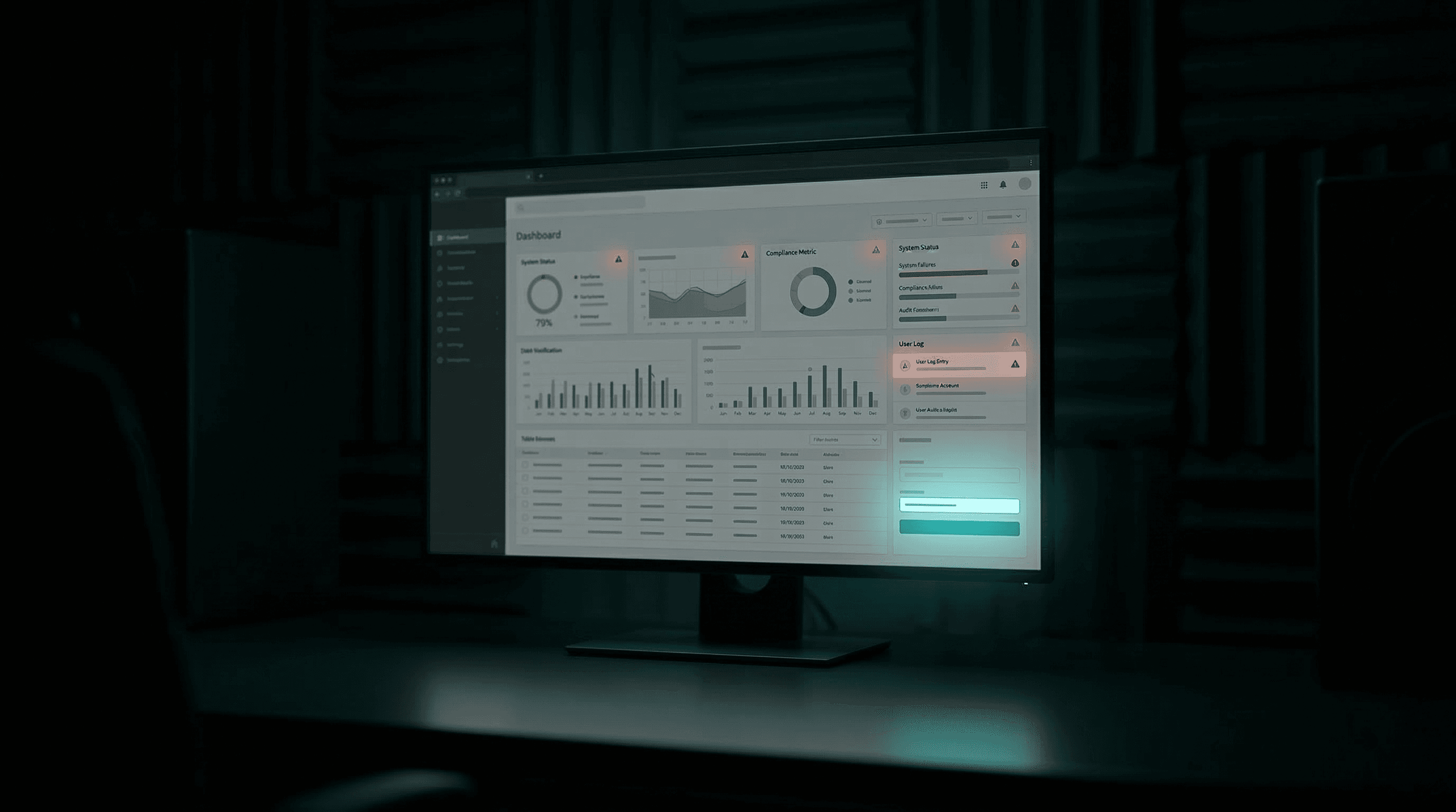 A portal interface on a dark screen with warning indicators highlighting accessibility issues